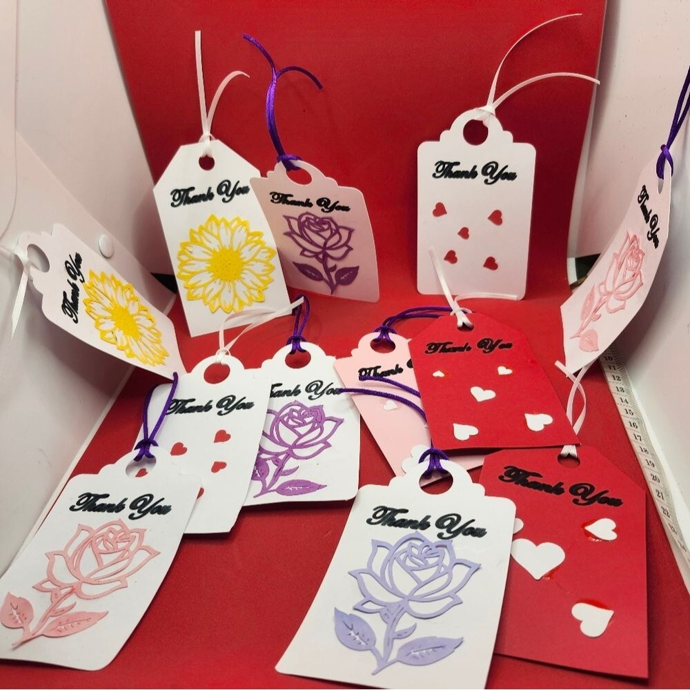 Hand Crafted  Floral  Colorful Gift Tags Thank You Cards Set of 12